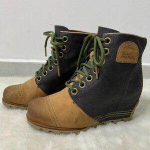 Sorel PDX Lexie Wedge Boot Ankle Bootie Leather Tan Lace Up NL2174 Women's Sz 6M